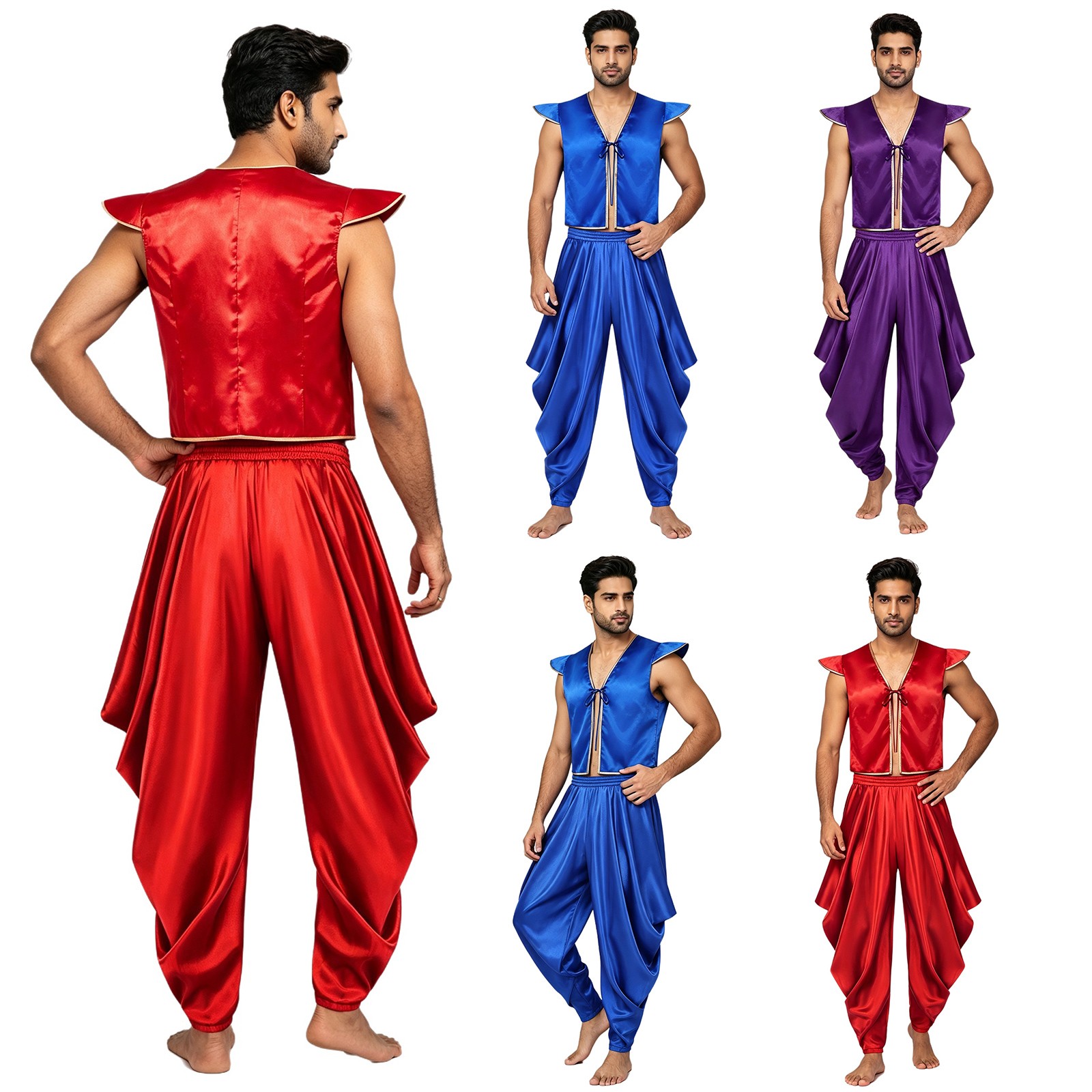 UK Men Arabian Prince Cosplay Crop Vest with Pants Outfit Halloween Rave Dance