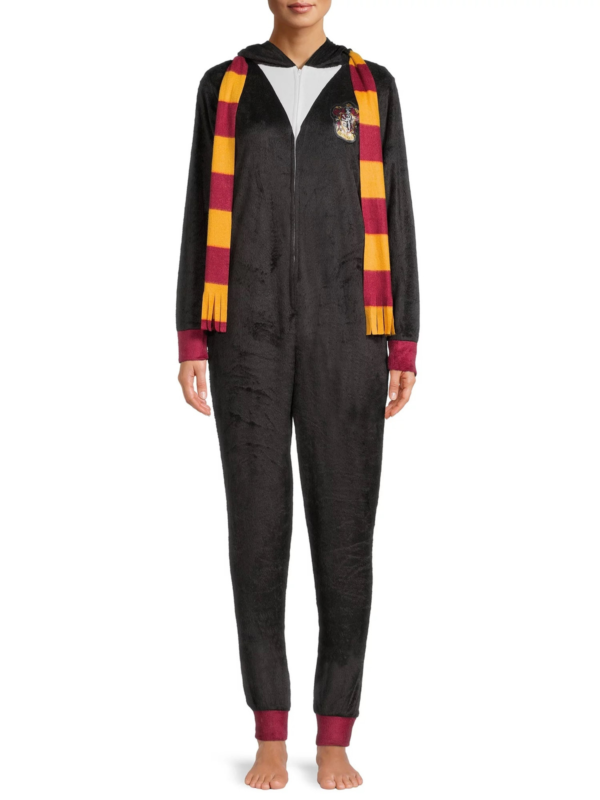 Harry Potter Gryffindor Hooded One Piece Women’s Union Suit, Black
