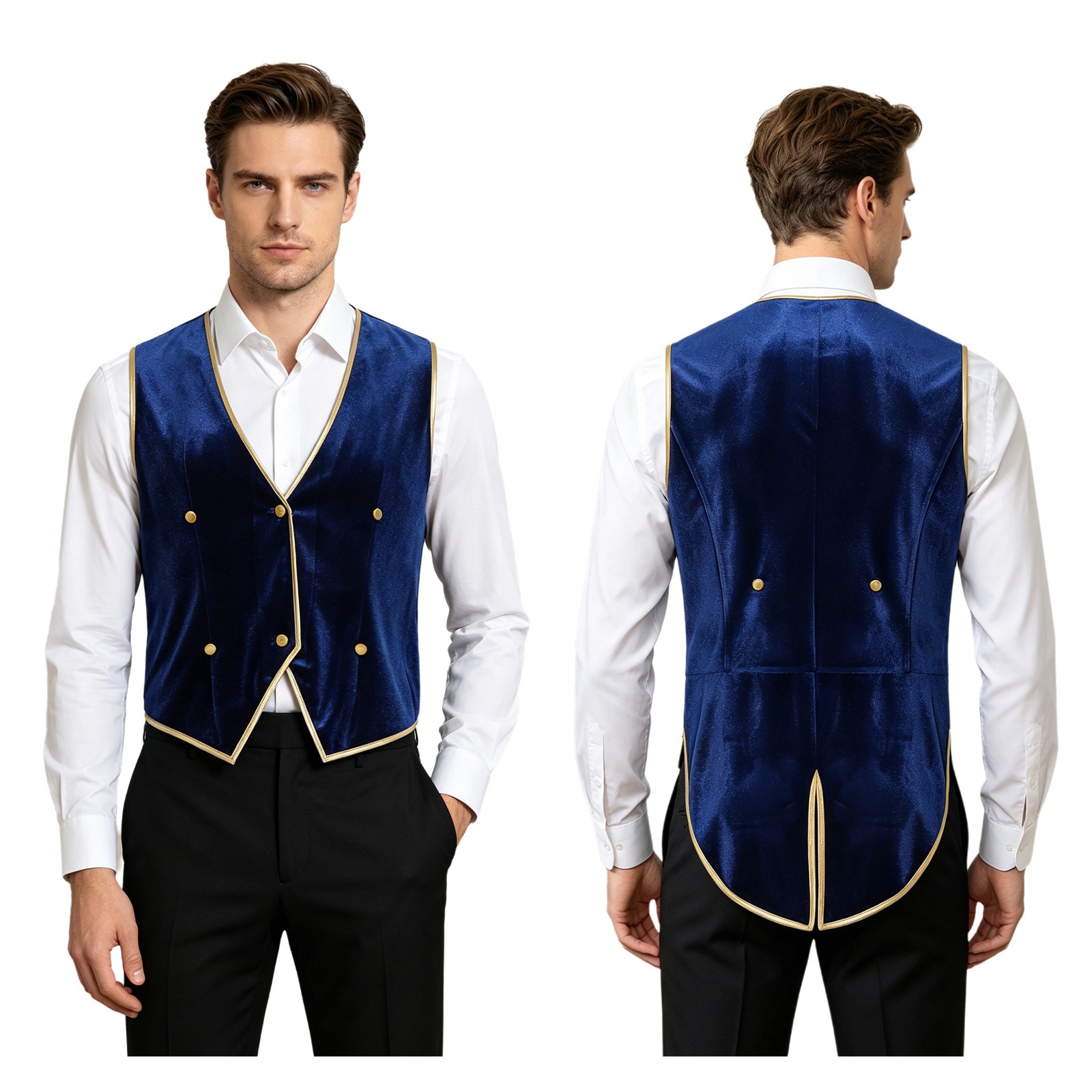 Men Medieval Velvet Tailcoat Vest V Neck Button-down Blazer Waistcoat Party Top