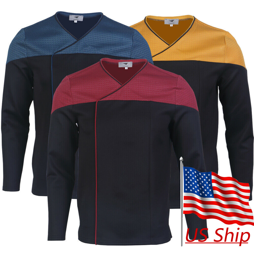 For Picard 2 Commander Uniform Cosplay Starfleet Red Gold Blue Top Shirt Costume