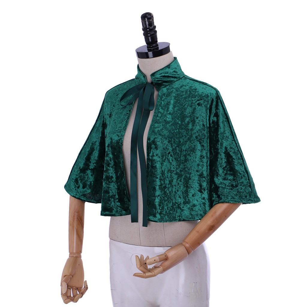 Renaissance Victorian Short Cape Cloak Lace Up Stand Collar Festival Costume