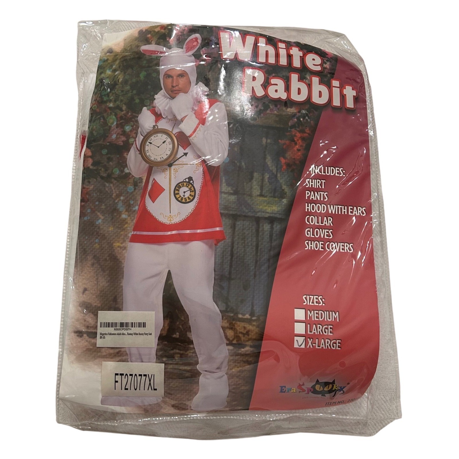 White Rabbit Alice in Wonderland Costume Men XL White Red Halloween Themed Party