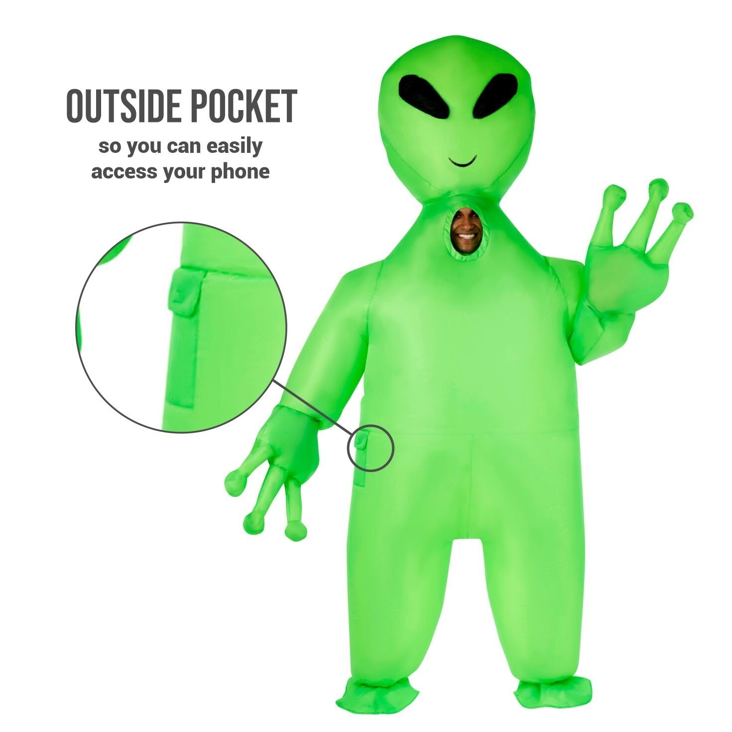 Men`s Giant Green Alien Inflatable Costume Adult Scary Blow Up Halloween Suit