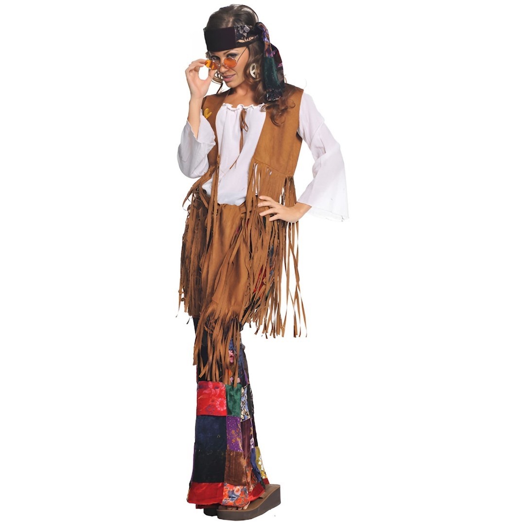 Peace Out 60s Hippie Fringe Vest Womens Adult Halloween Costume XL 14-16