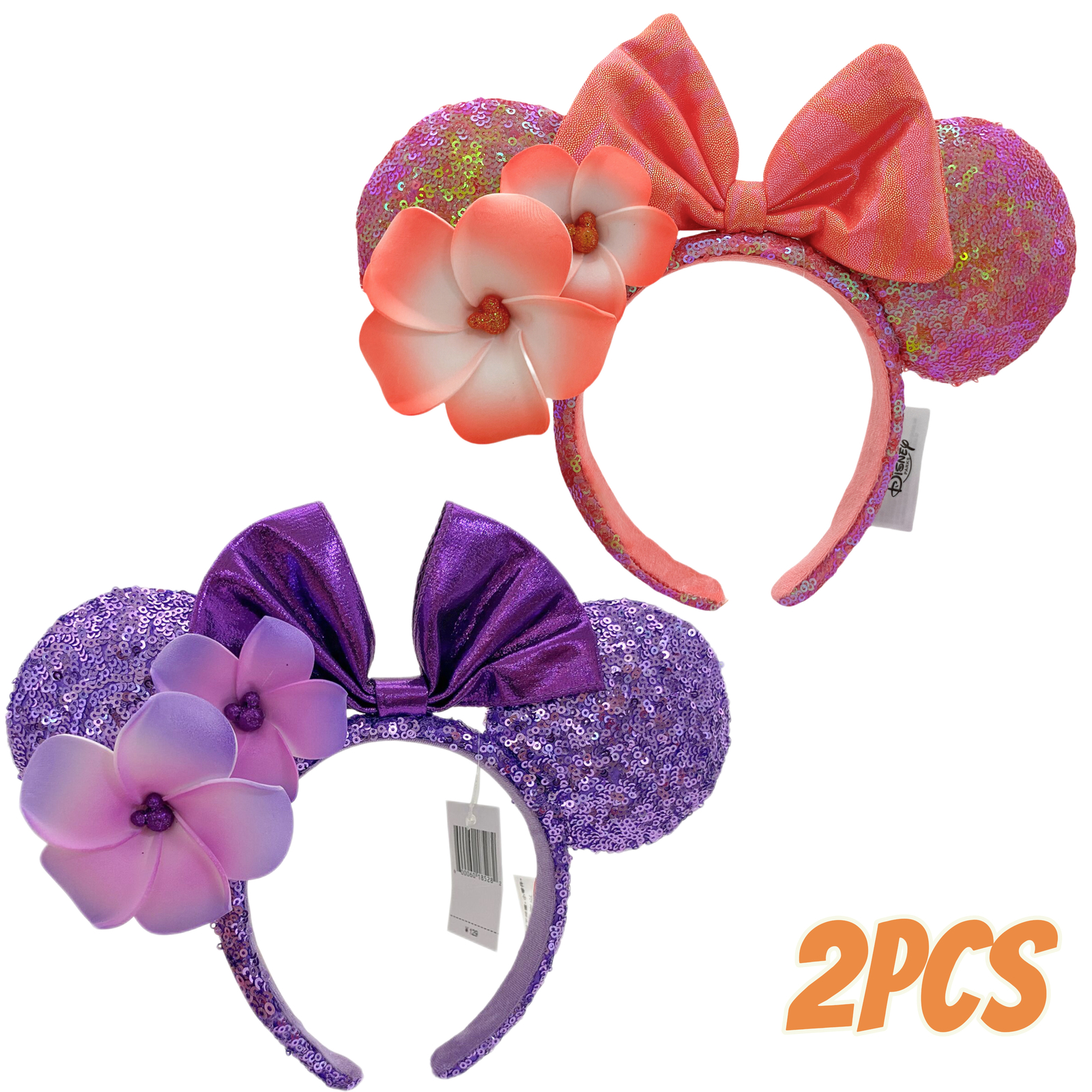 Orange Plumeria & Purple Plumeria Aulani Hawaii Disney- Minnie Ears Bow Headband