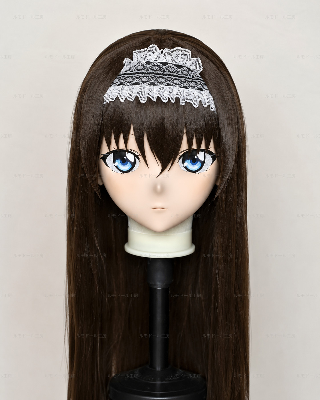 コードギアス ルルーシュ風 kigurumi 全頭マスク メイド風ヘッドドレス付き 黒髪 ブルーアイ