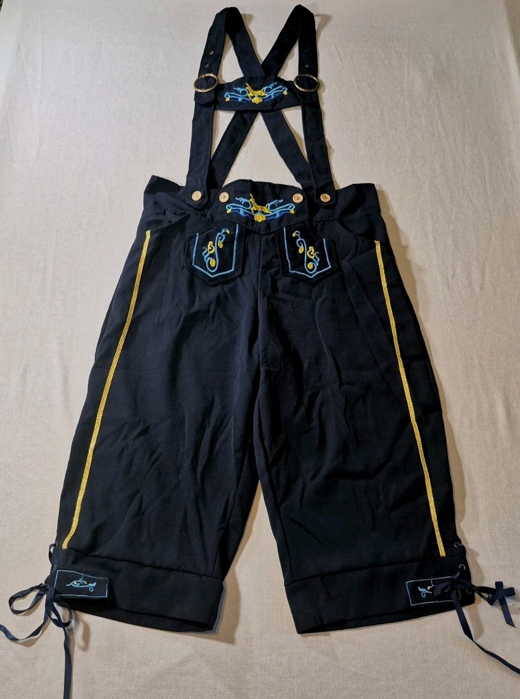 German Oktoberfest Knee Length Blue Bavarian Lederhosen Matching Suspenders Sz M