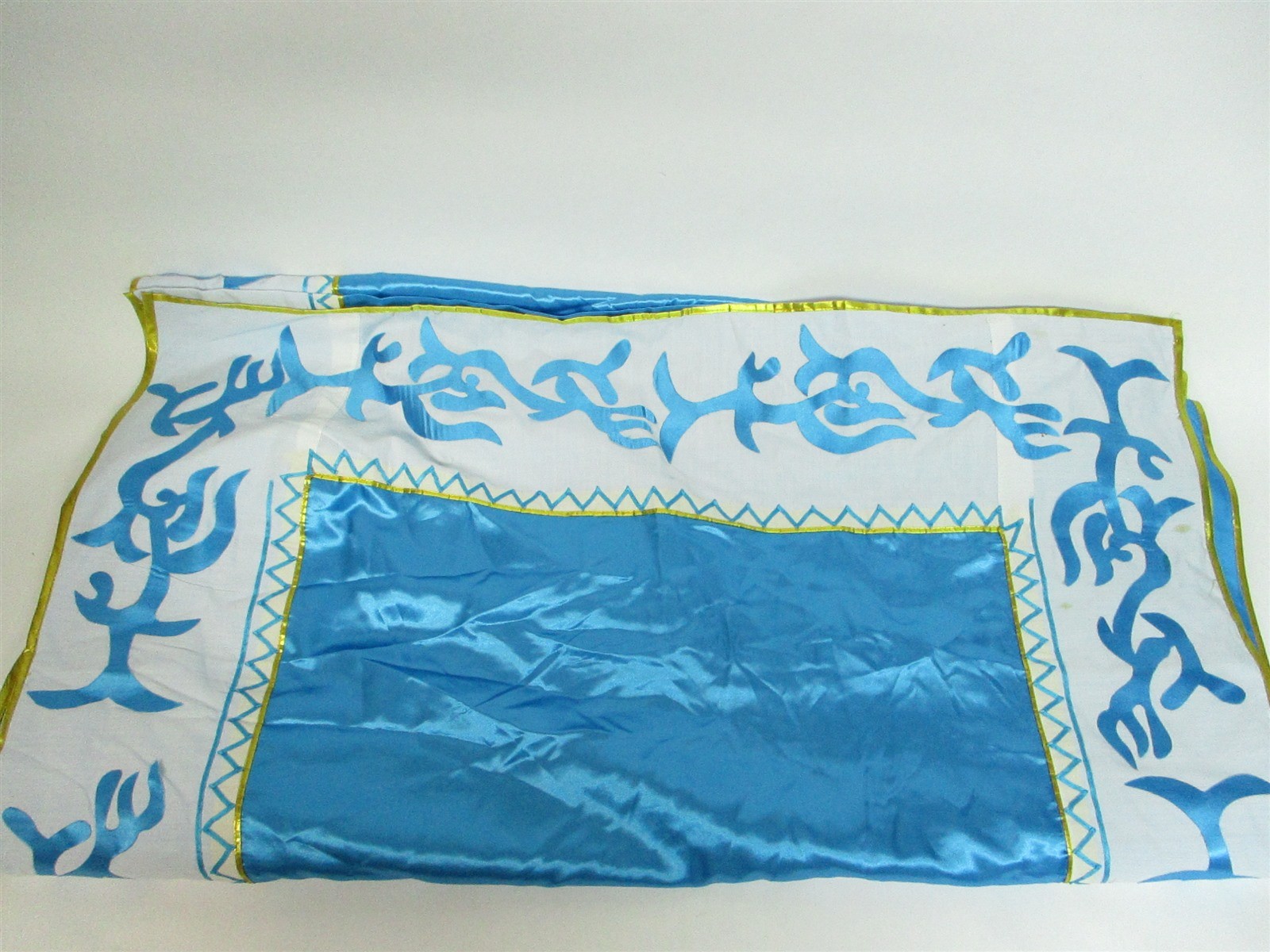 Blue Gold Satin Ceremonial Wrap Stage Drape Prop 35×211″ Theater Cosplay RARE