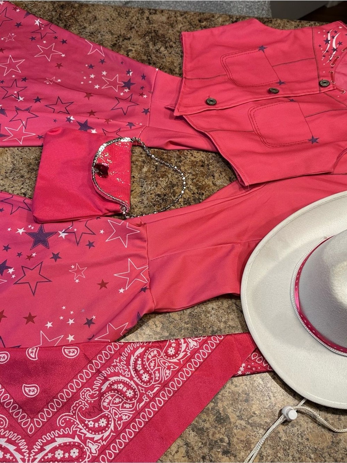 Kidinix Hot Pink Star Print Cowgirl Set with Matching Bag, Bandana and Hat 9-10y
