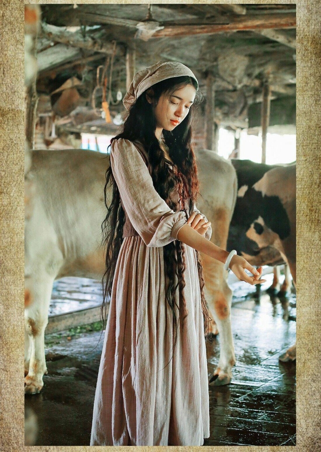 Womens Colonial Dress Prairie Pastoral Farm Maid Pirate Serving Dress With Vest