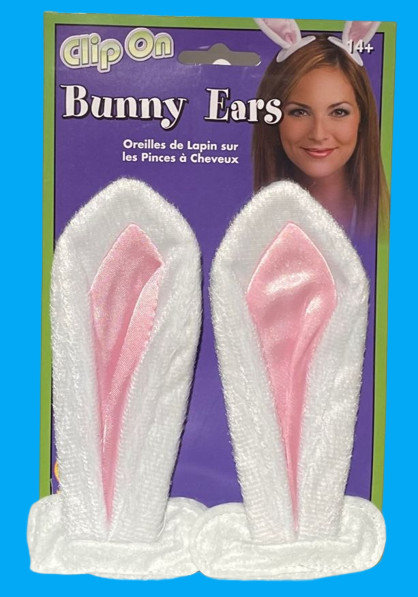 6” CLIP ON BUNNY RABBIT EARS Plush Peter Costume Furry White Pink Magician Hair