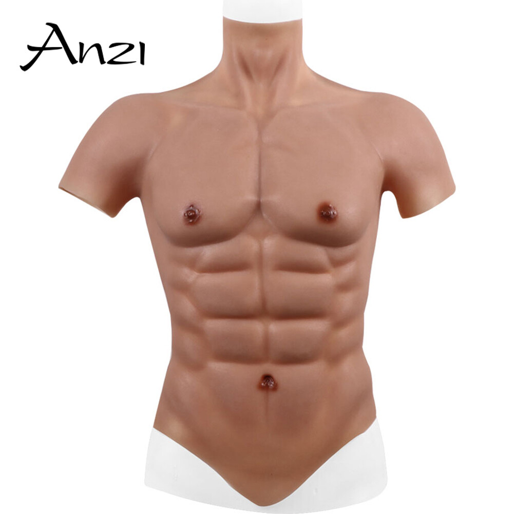 Silicone Muscle Chest Realistic BodySuit Male Fake Breast Plate Costume Cosplay