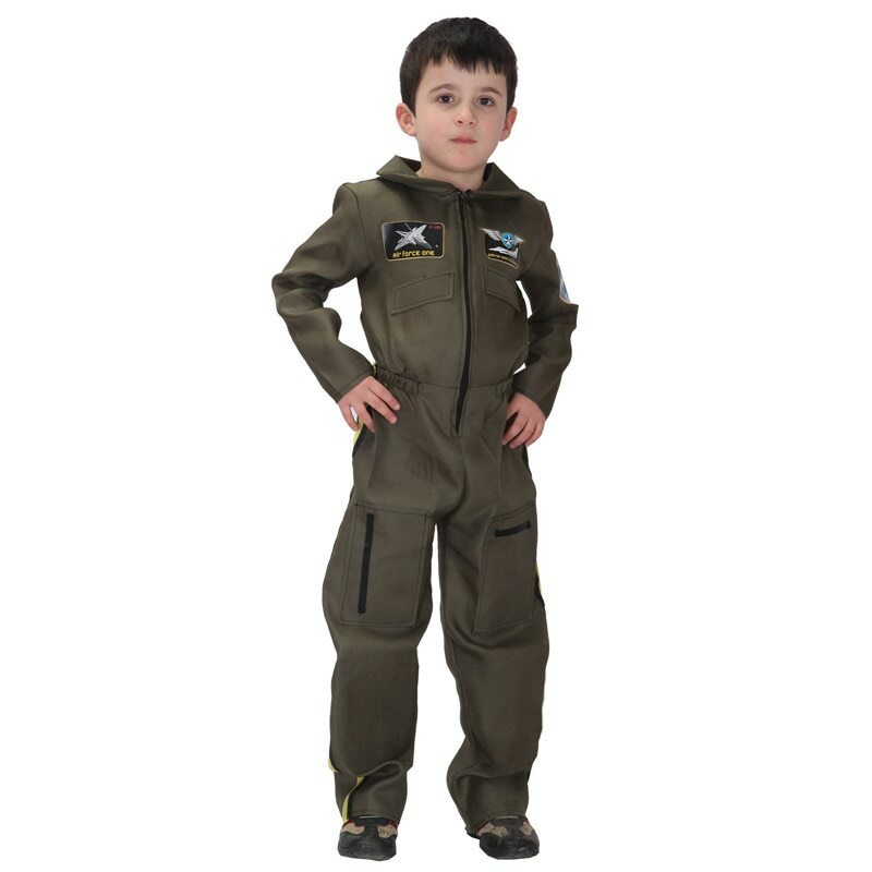 Kids Child Air Force Costume Uniform for Boys Pilot Airman Flight Suit Halloween