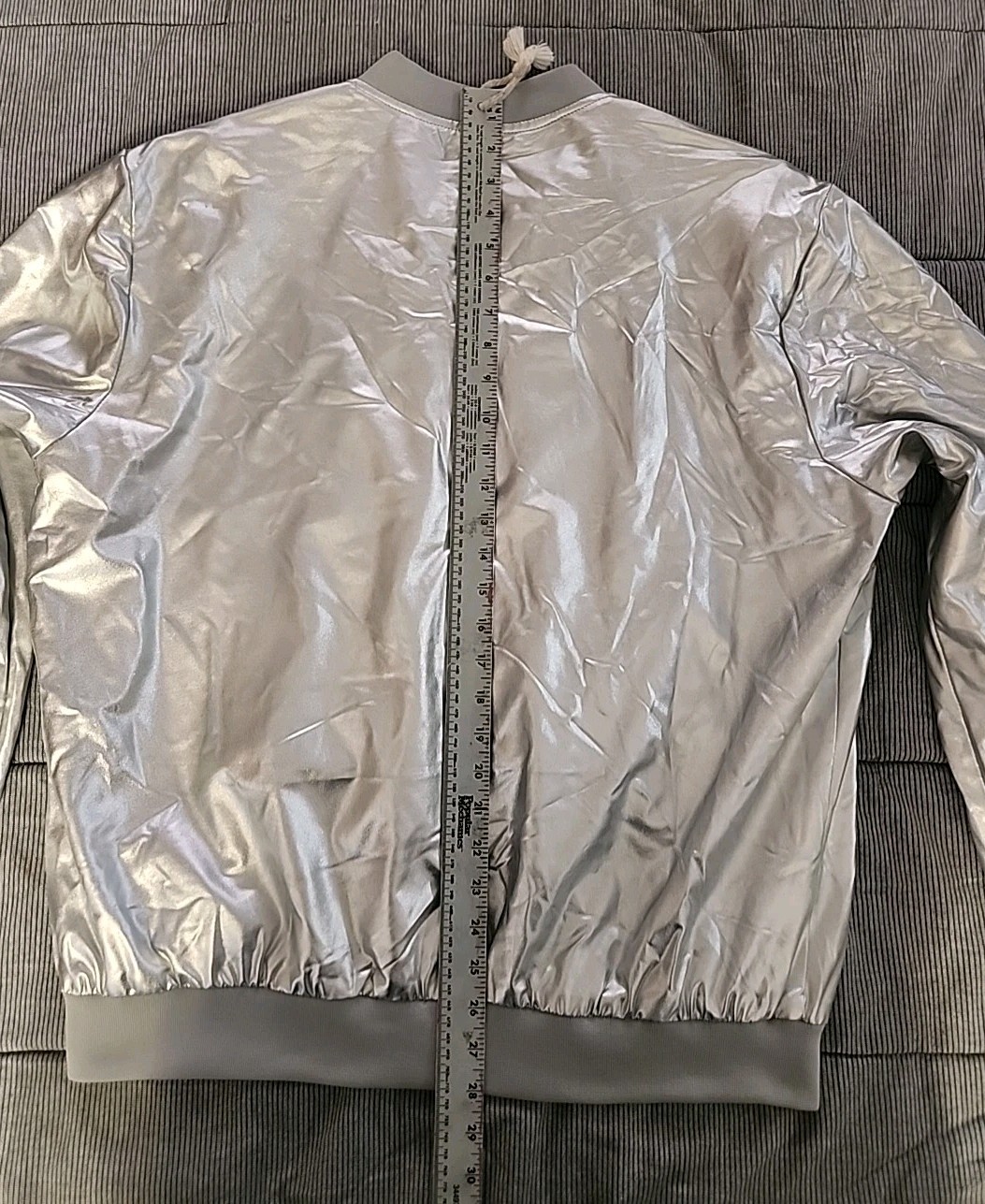 JOGAL UNISEX XXL METALLIC SILVER ZIP BOMBER STYLE JACKET 70’s DISCO COSTUME