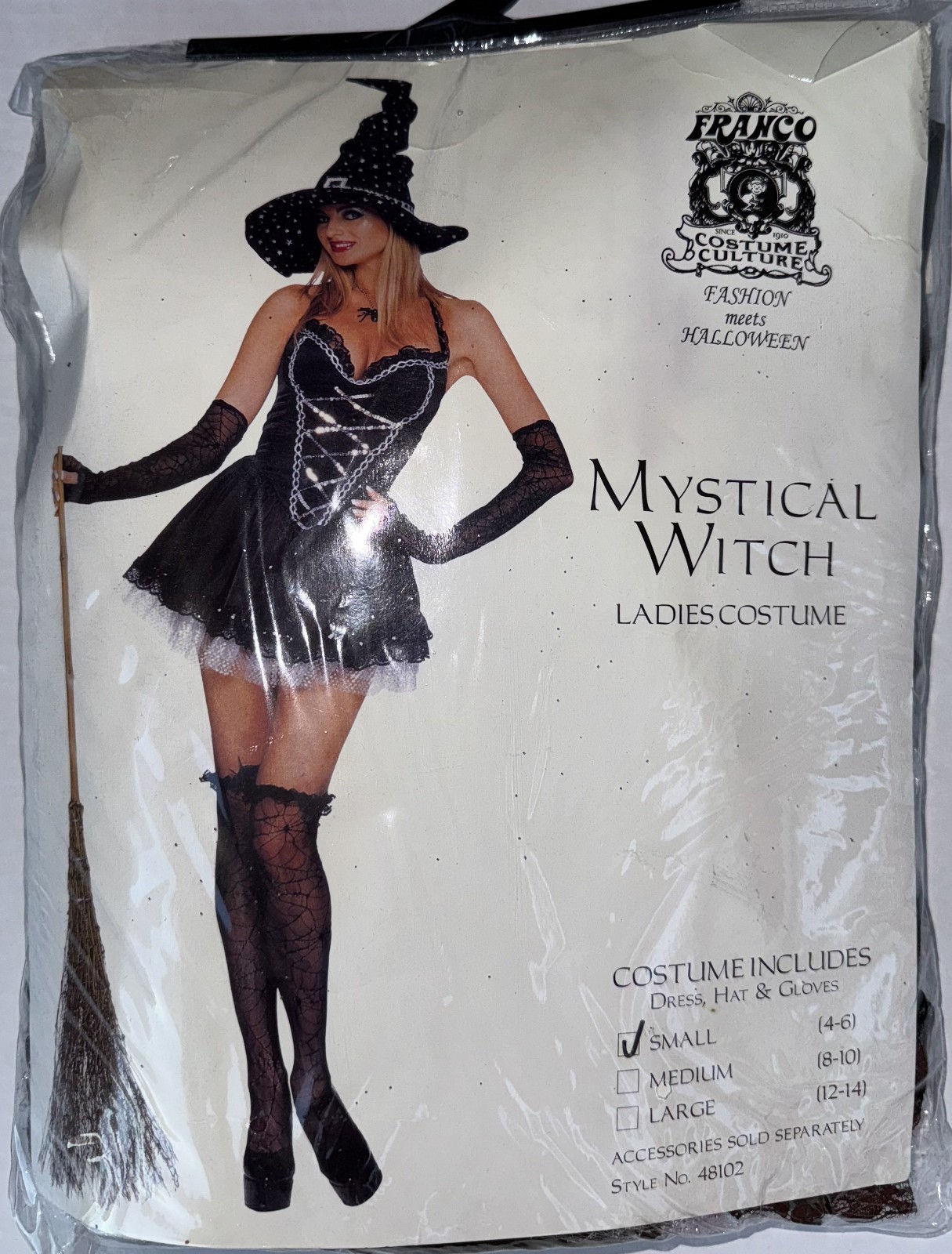 Sexy Witch Costume WITH Hat & Gloves (Mystical Witch), Size S (4-6), BRAND NEW