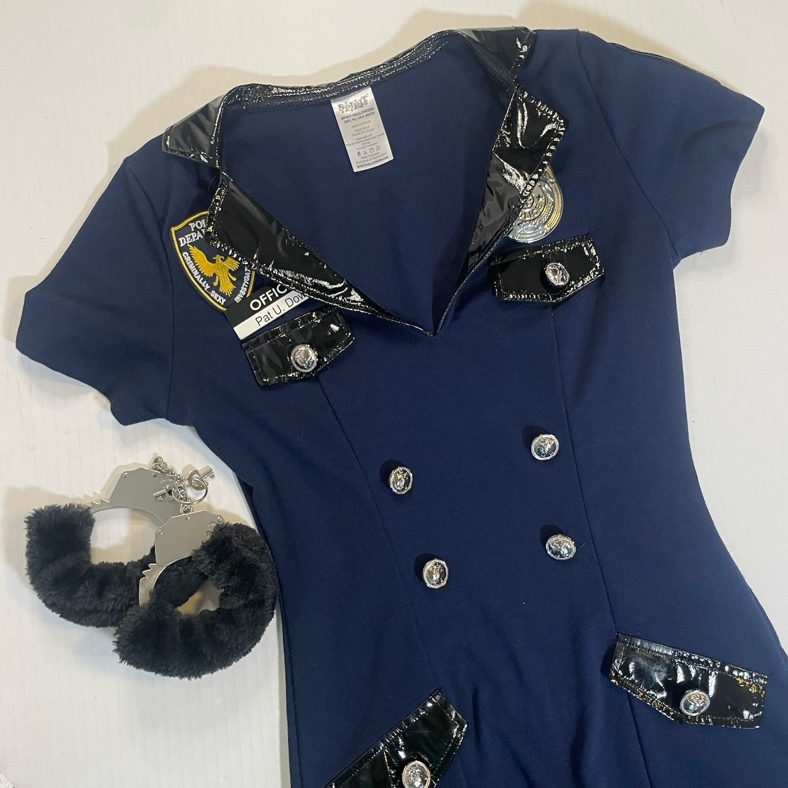Halloween POLICE Officer Pat U Down Adult Cop Costume Sz Small w/ Handcuffs