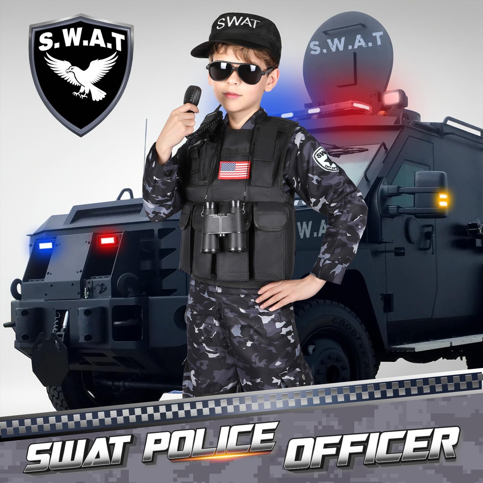 Luucio SWAT Police Costume for Kids, Kids Police Officer Costume for Boys wit