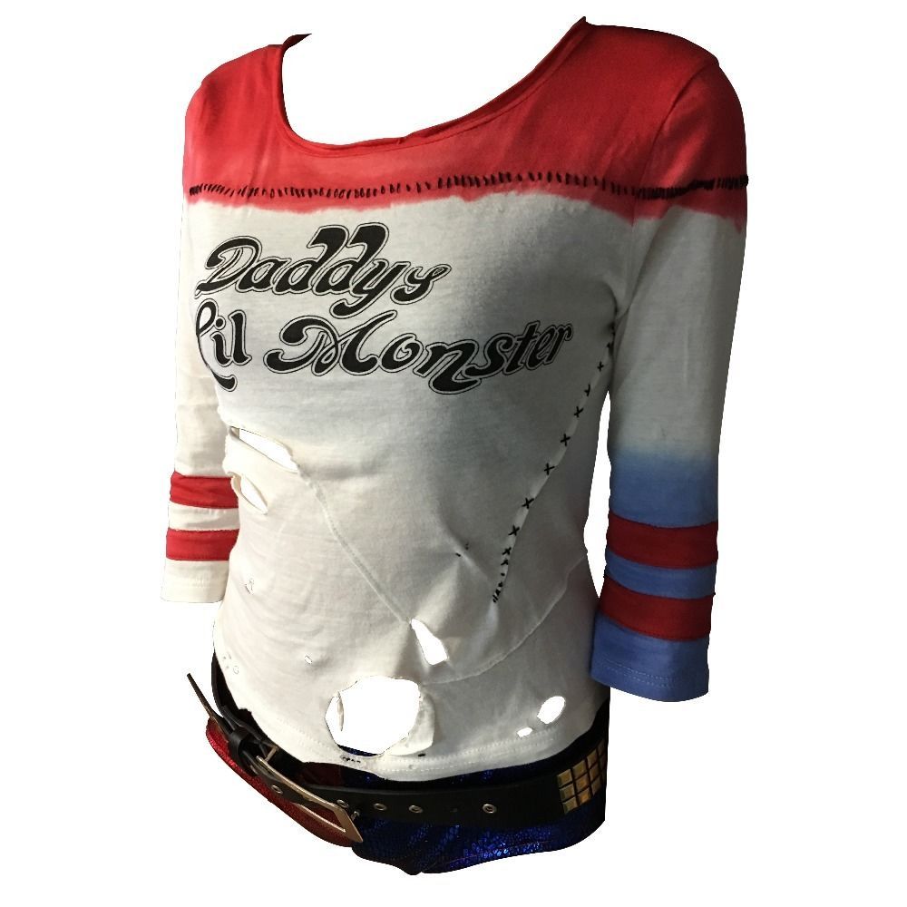 Cosplay Suicide Squad Harley Quinn T-shirts Daddy’s Lil Monster T-Shirts Ripped