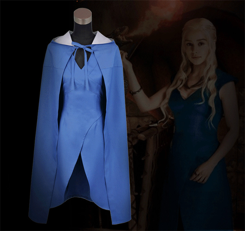 Mother Dragons Daenerys Targaryen Blue Dress Cloak Cosplay Suit Christmas Gifts