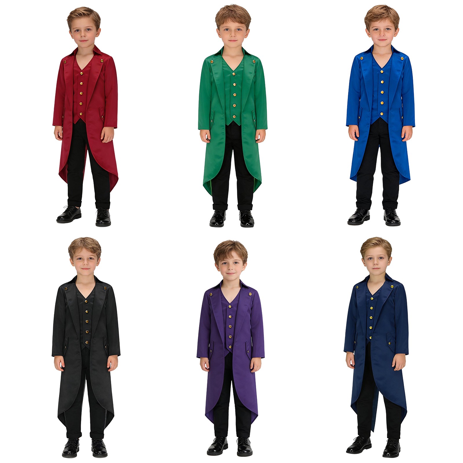 US Unisex Kids Overcoat Vampire Tailcoat Retro Jacket Cosplay Gold Buttons Party
