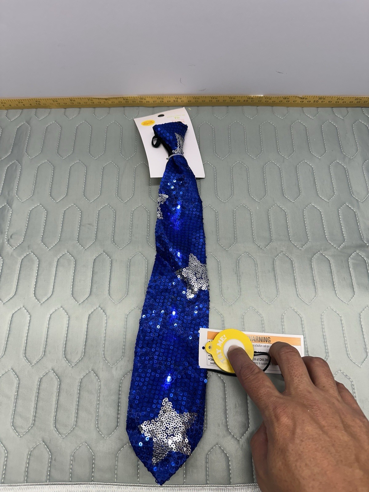 Sun Squad Sequin Light-Up Tie Blue Silver Stars Adult One Size Party Costume New