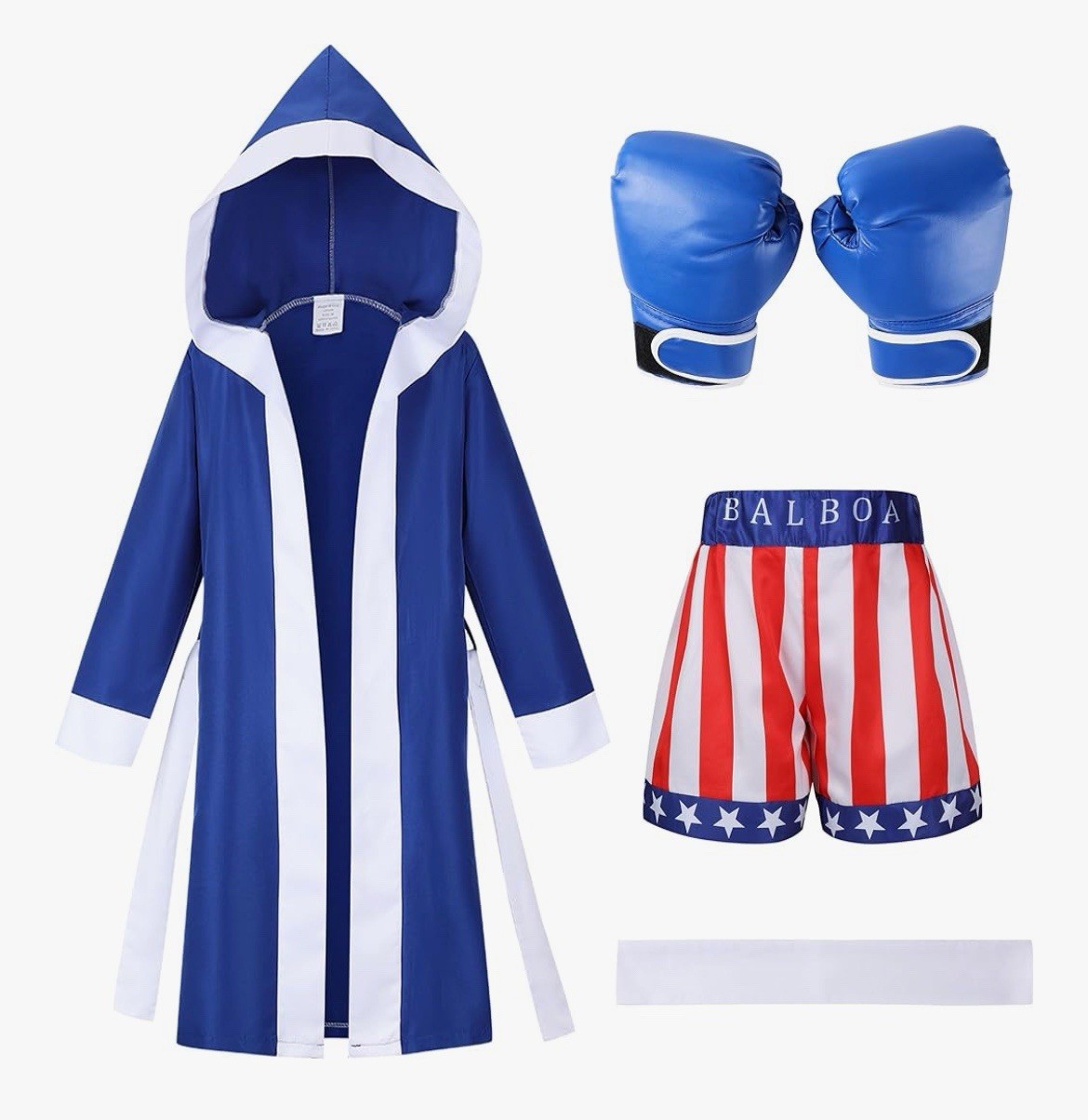 Rocky Balboa Boxer Costume Cosplay Kids Medium Shorts Robe Gloves Movie Boxing