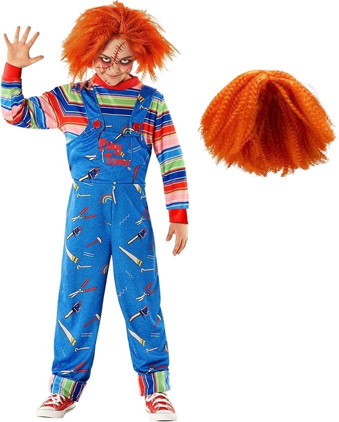 Kids Chucky Costume + Wig Boys Horror Doll Killer Suit Halloween 7 – 14 yrs