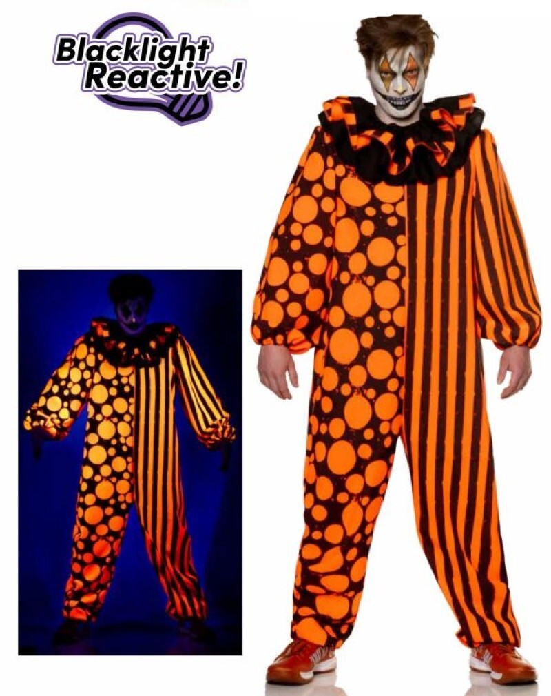 Nighlight Adult Mens Horror Clown Deluxe Halloween Costume Blacklight Reactive