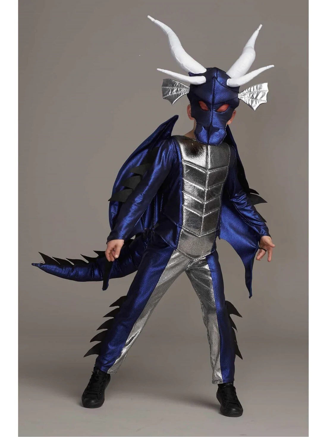 NEW Boys Chasing Fireflies Blue Metallic Dragon Costume Wings & Headpiece 12/14