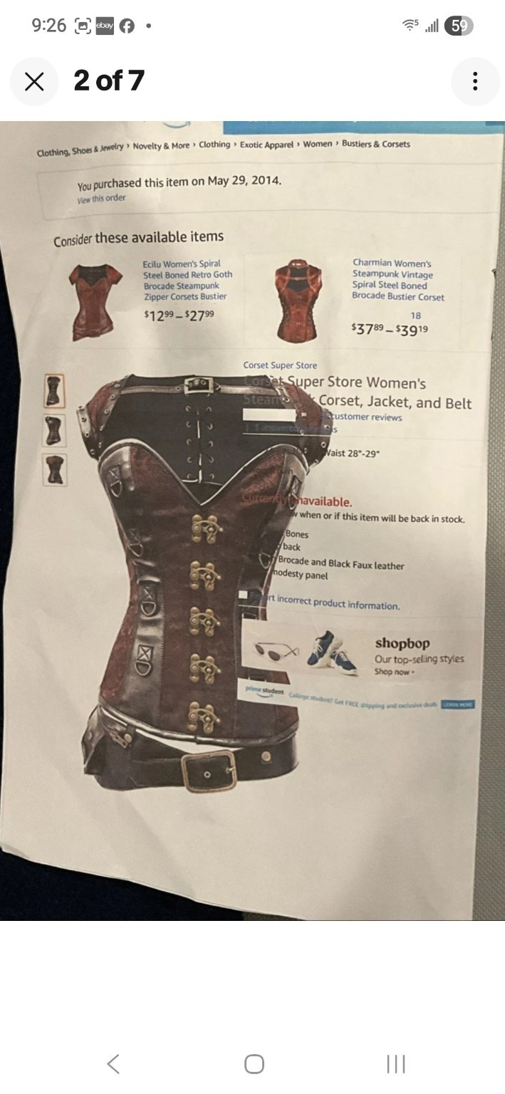NWT 3pc Set Corset Super Store Steampunk Black Brocade Corset Gothic Utility S