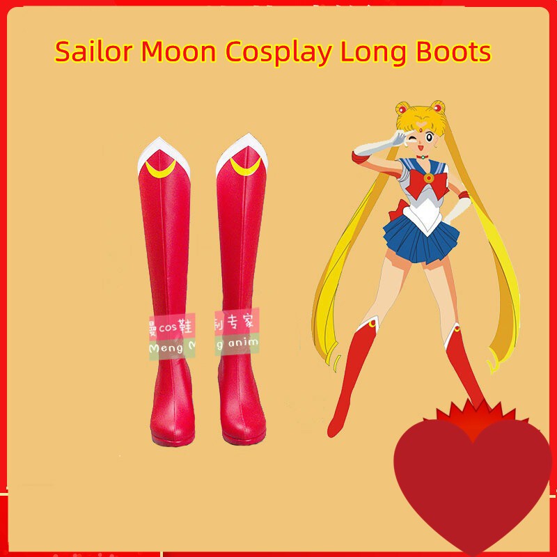 Sailor Moon Long Boots Tsukino Usagi Cosplay High Heel Red Boots Halloween Prop