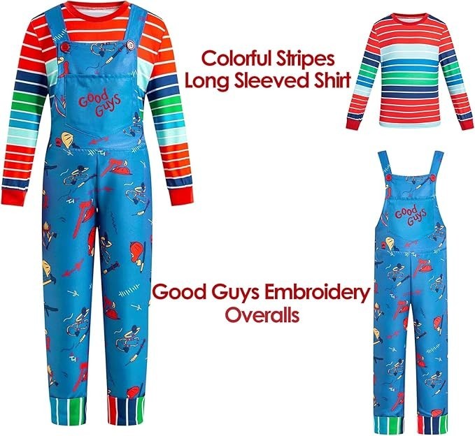 Adult Halloween Costume Chucky Costume for Men Women Long Sleeve Overalls XL New