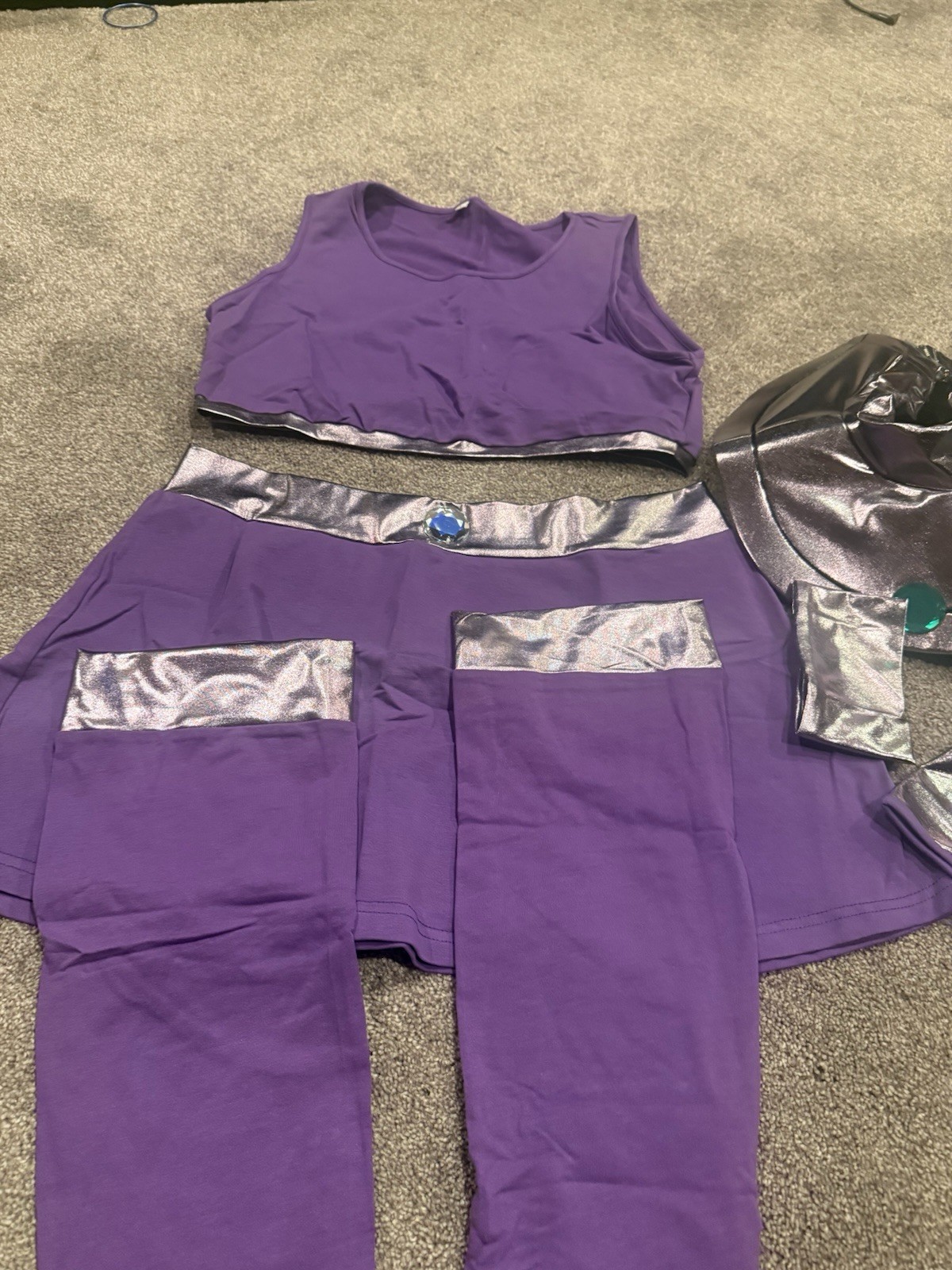 Purple & Silver Space Alien Cosplay Complete Outfit Set S/M Polyester Stretch