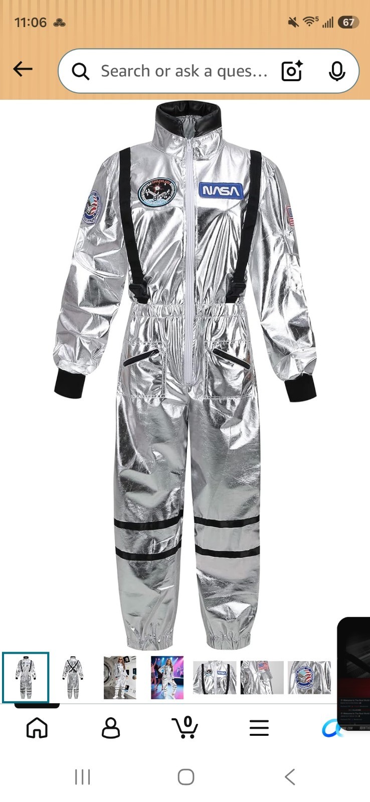 Women’s “Small” Astronaut Costume; Silver Shiny Space Jumpsuit