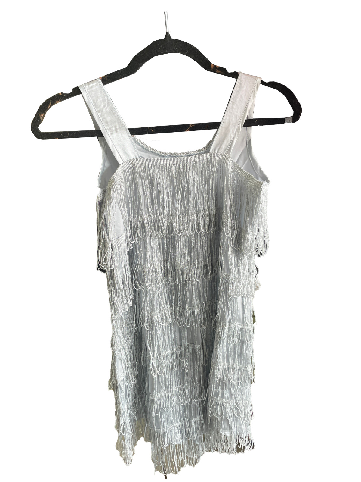 Franco Flapper Child Costume Silver Sequin Dress Feather Headpiece Size Medium