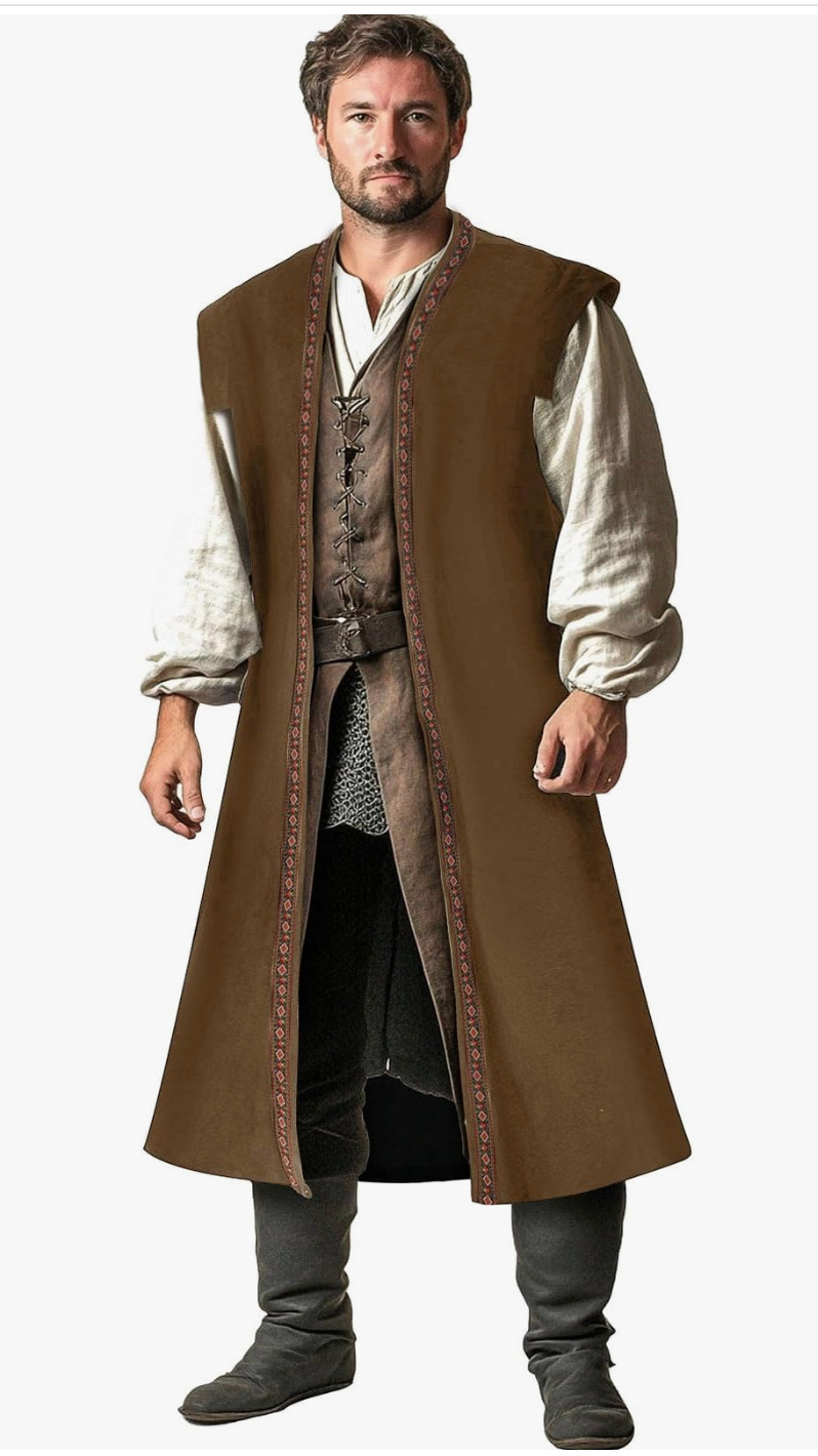 Mens Brown Pirate Vest Medieval Costume Renaissance Cosplay Viking Waistcoat LAR
