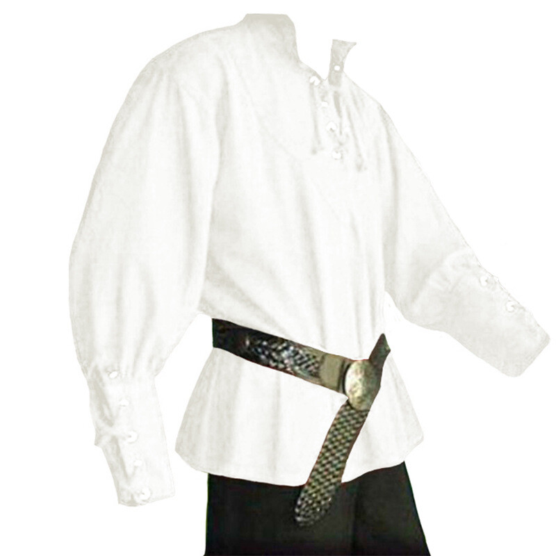 Mens Medieval Renaissance Pirate Shirt 18th Century Long Sleeve T-Shirt Cosplay