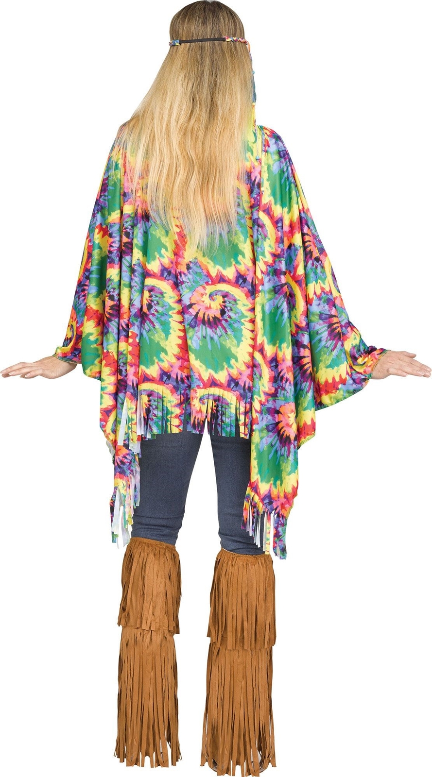 Tie Dye Peace Love Hippie Poncho 60s Adult Ladies Halloween Costume