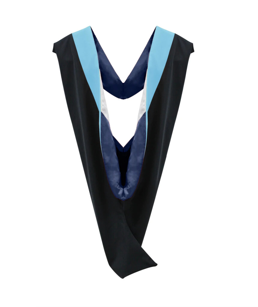 Deluxe Bachelors/Master Hood – Light Blue Velvet, Navy & White
