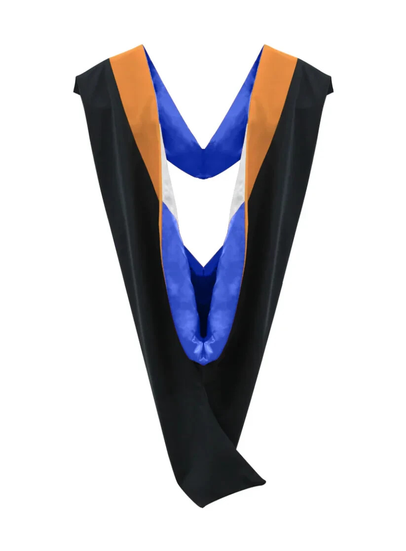 Deluxe Bachelors/Master Hood – Apricot Velvet, Royal Blue & White