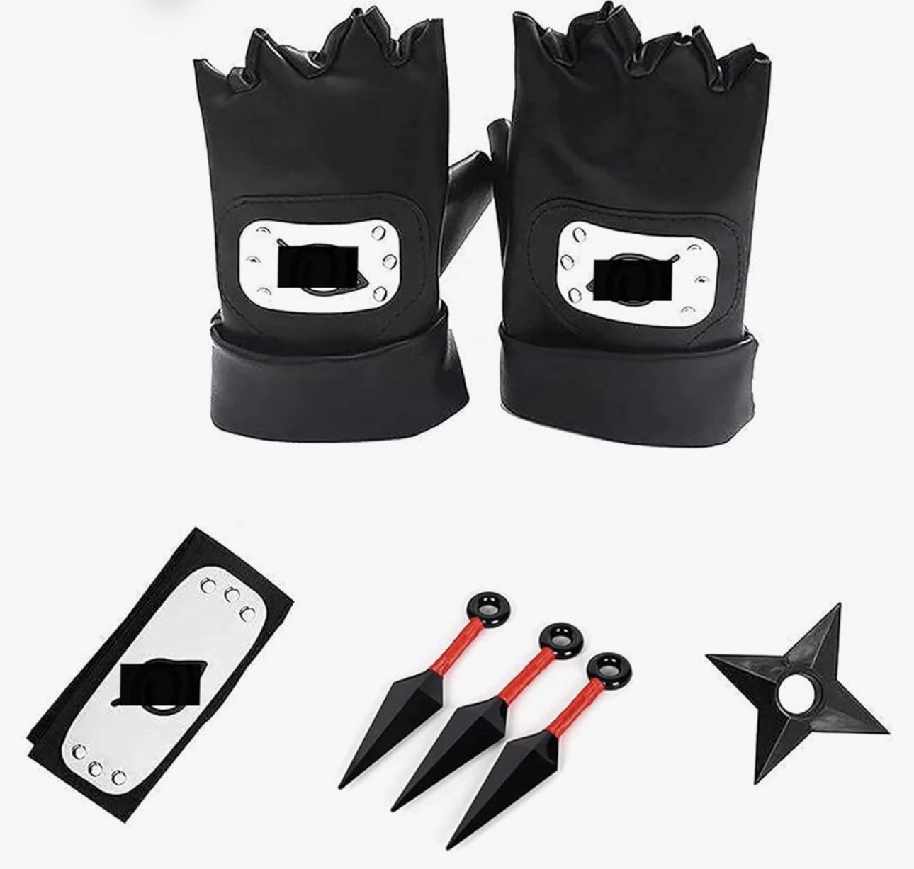 4 Pcs Anime Headband and Cosplay Gloves Kakashi Ninja Gloves