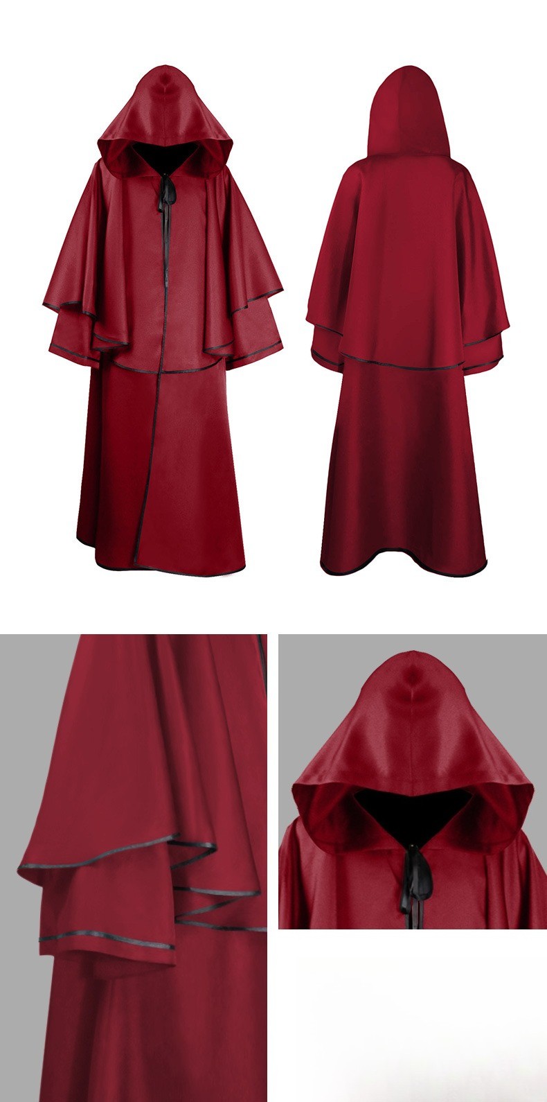 Hooded Monk Cloak Long Sleeve Wizard Robe Reaper Halloween Costume 5 Colors