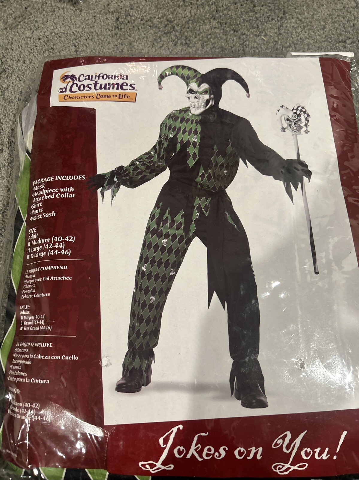 Jokes on You Adult L (42-44) Halloween Costume Joker California Costume Mask+