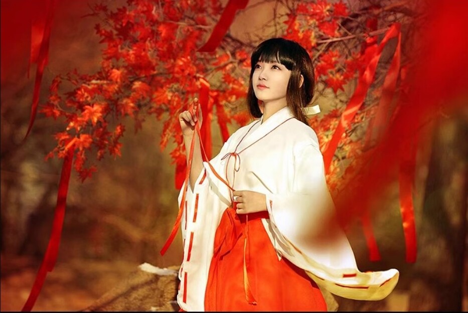 Anime Inuyasha Kikyo Kimono Tops Dress Halloween Party Cosplay Uniform Costume