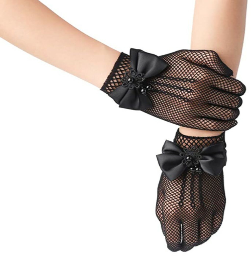 Kids Girls Size Flower Lace Bow Princess Pageant Gloves for Children 3 Colors