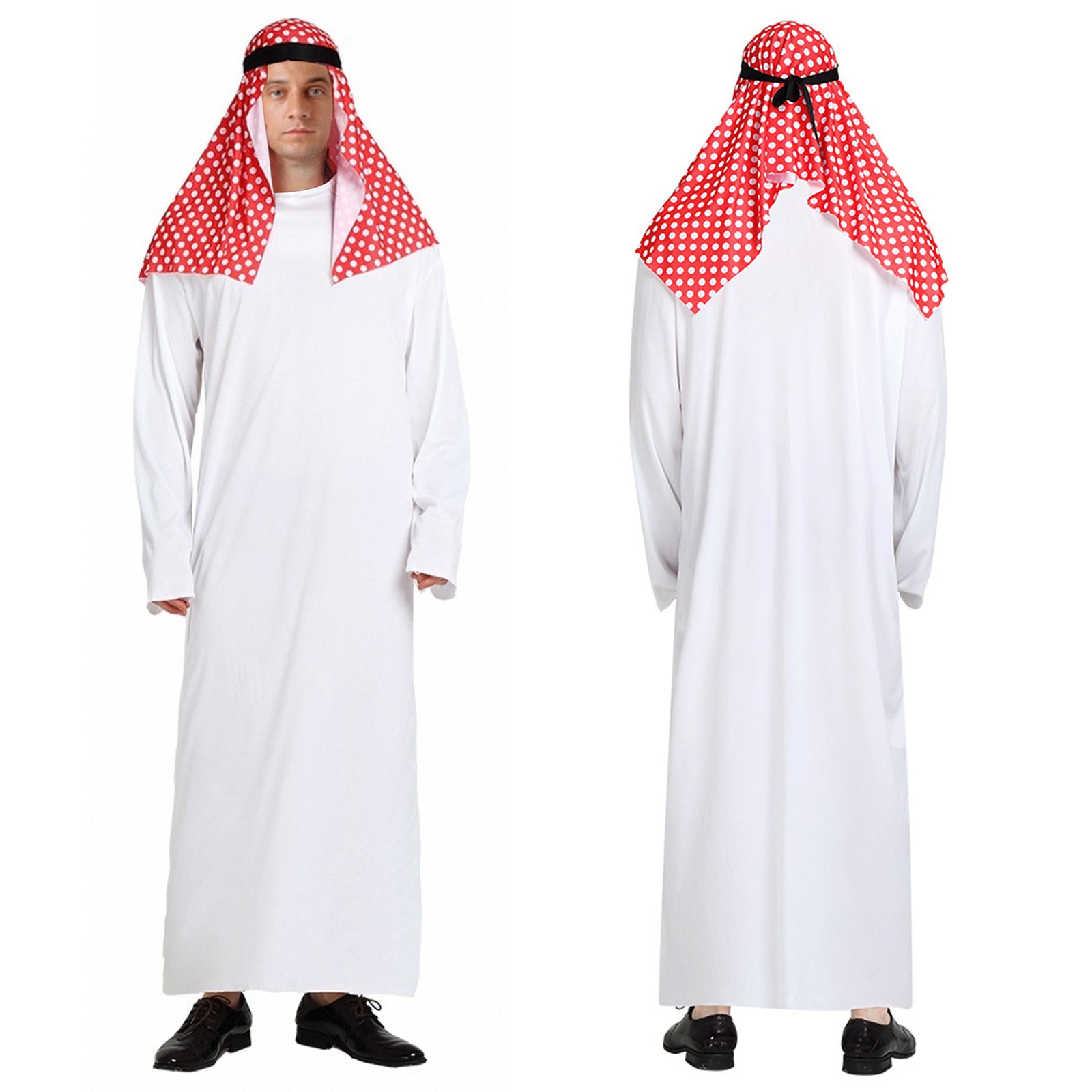 Men Arabian Costume Outfits Arab Fancy Dress Long Tunic Sheik Robe and Headdress