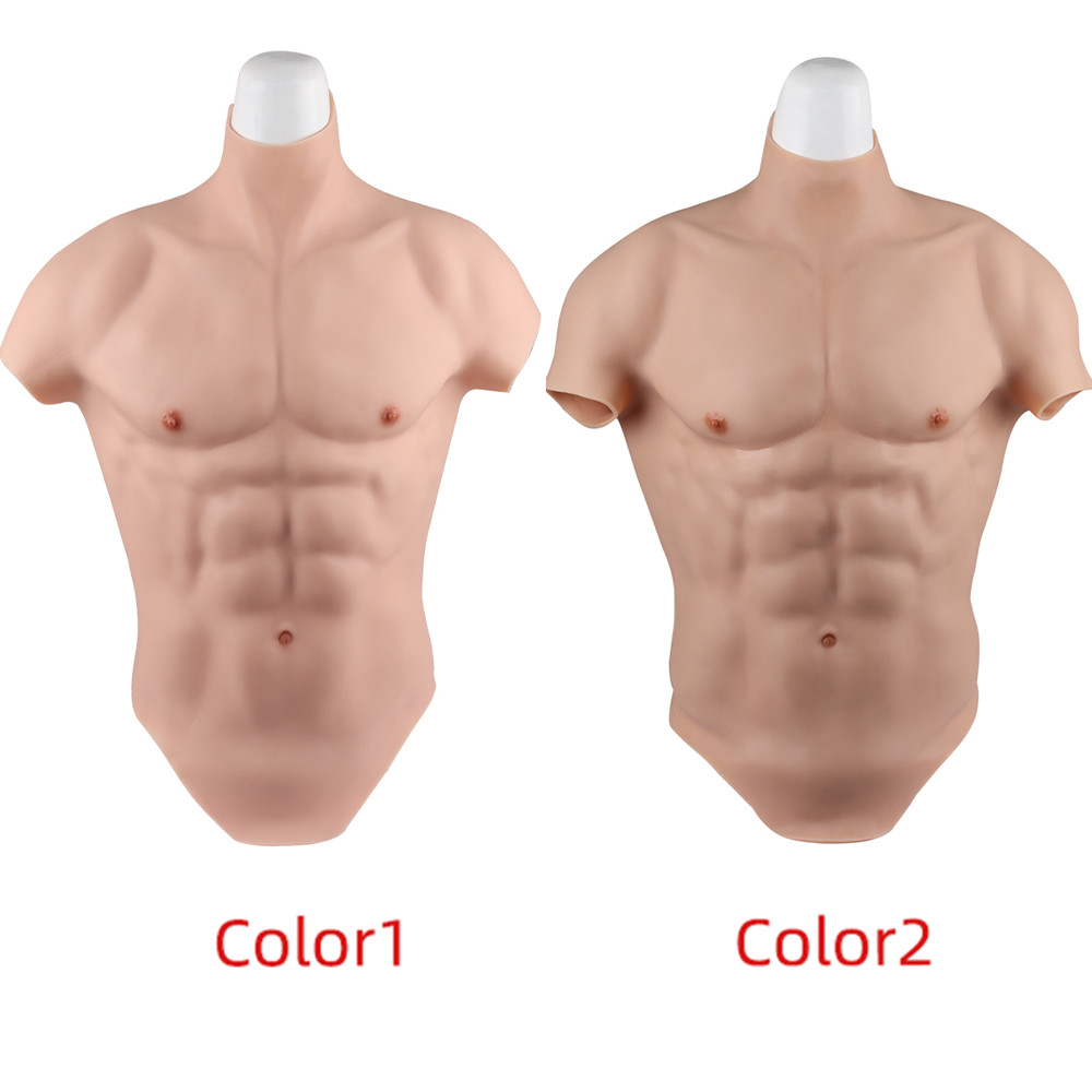 US Stock Breastplate Silicone Male Fake Chest Muscle Bodysuit Cosplay Crossdress
