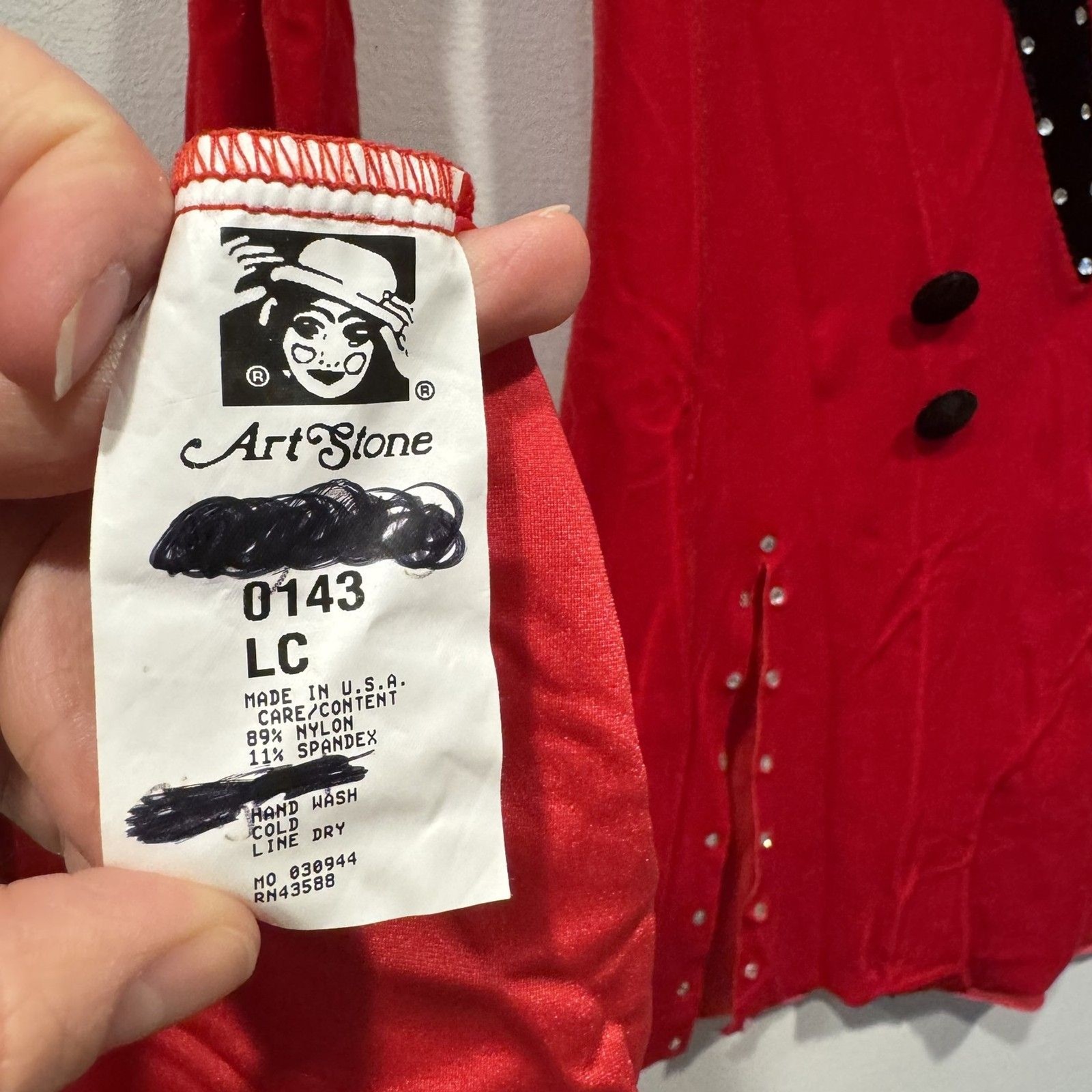 Art Stone Red Velvet Dance Costume Child LC Rhinestone Tuxedo Jacket Long Sleeve