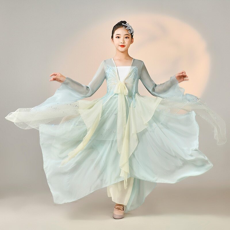 Classical Dance Costume Modern Hanfu Outfit Loose Fairy Long Dress Girls Yangko