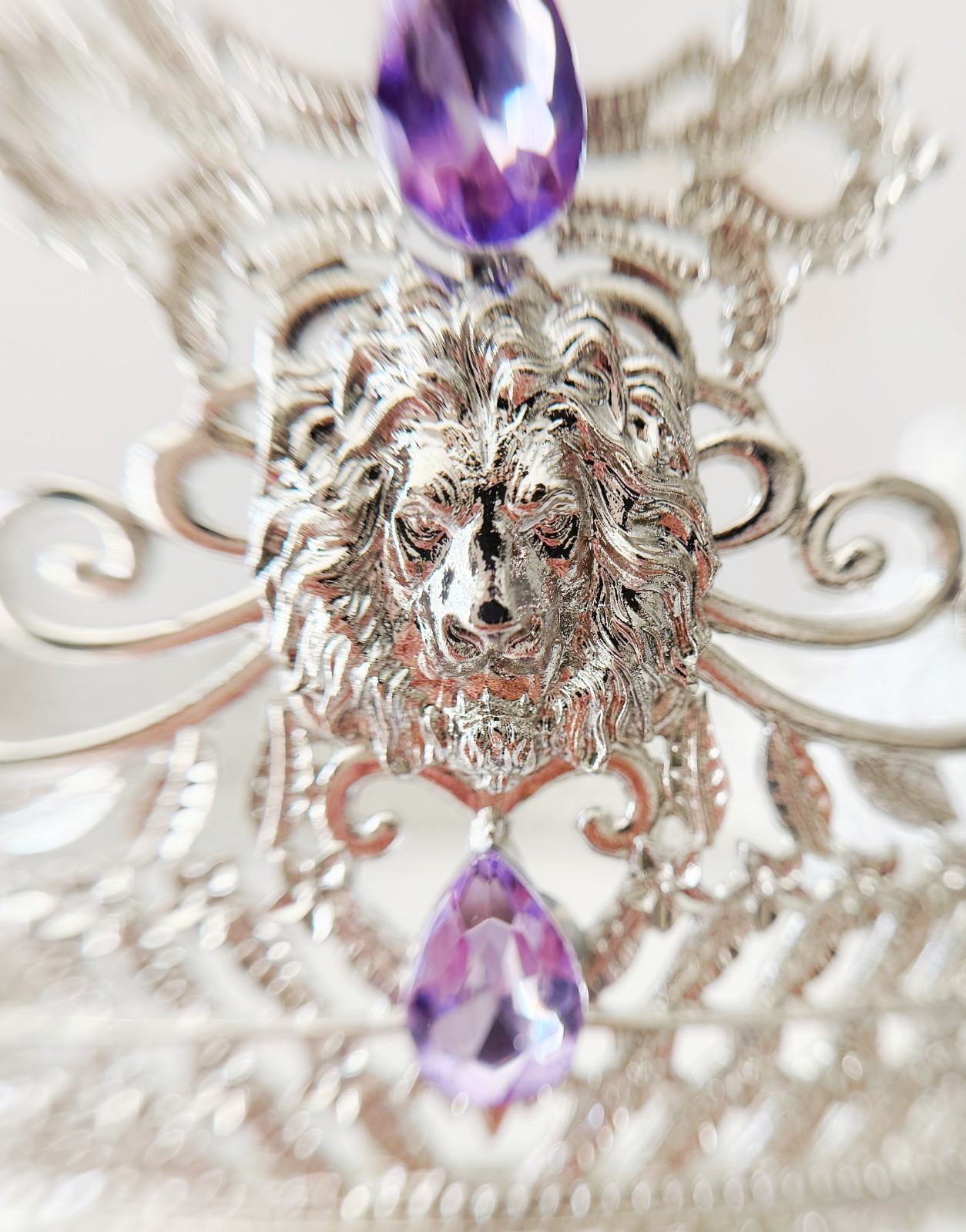 Silver Lion King Crown Purple Crystal Medieval Renaissance Royal Cosplay Tiara